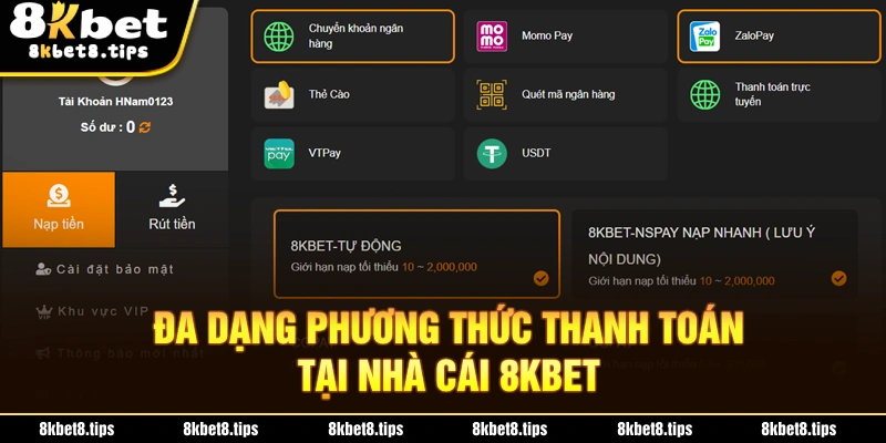 Rất nhiều phương thức giao dịch hiện đang được hỗ trợ tại 8KBET